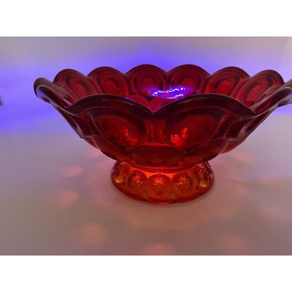 L.E. Smith Vintage Moon and Stars Amberina Red Footed Bowl MCM Collectible - Picture 10 of 10